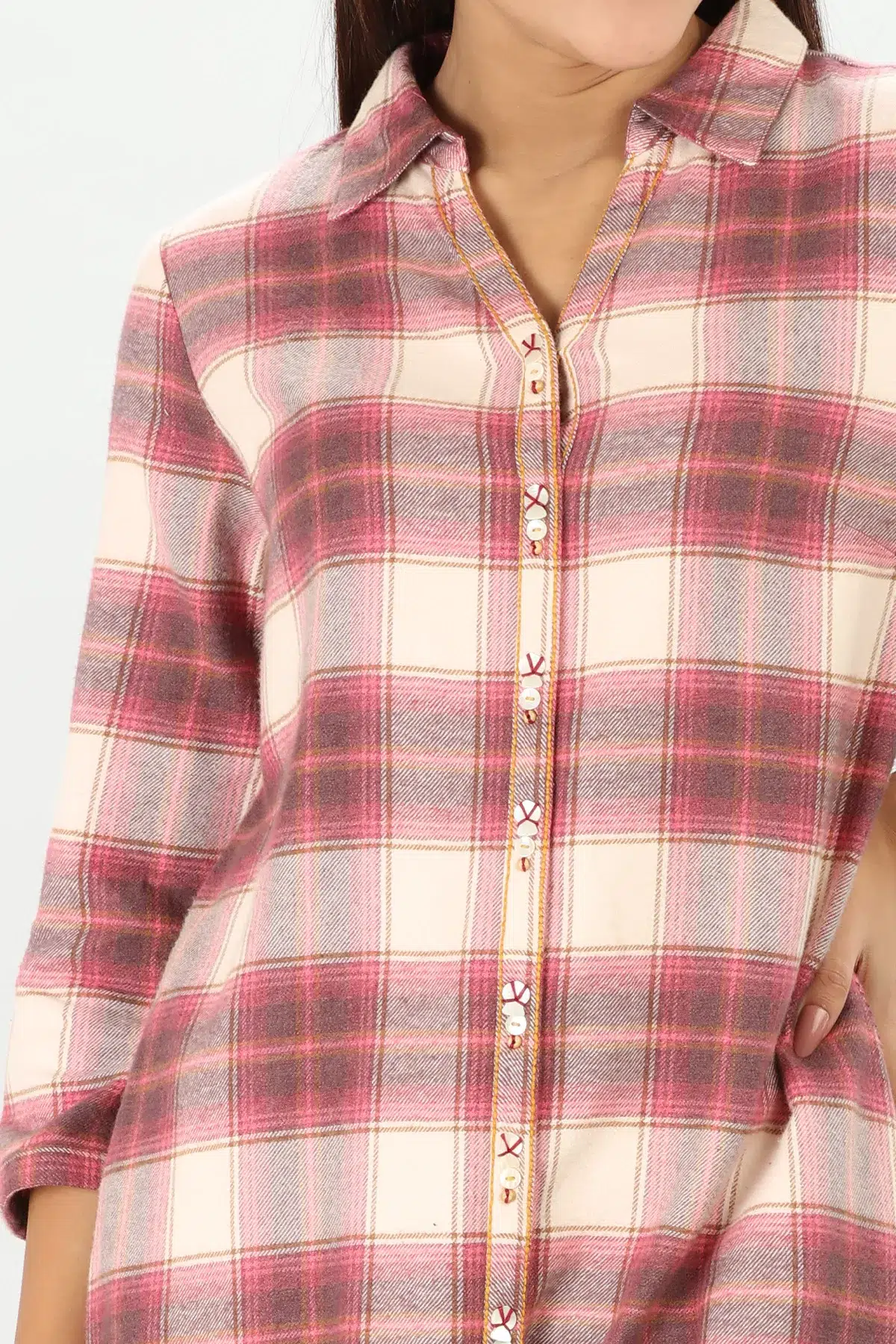 Winter Cream Checks Kurta For Women