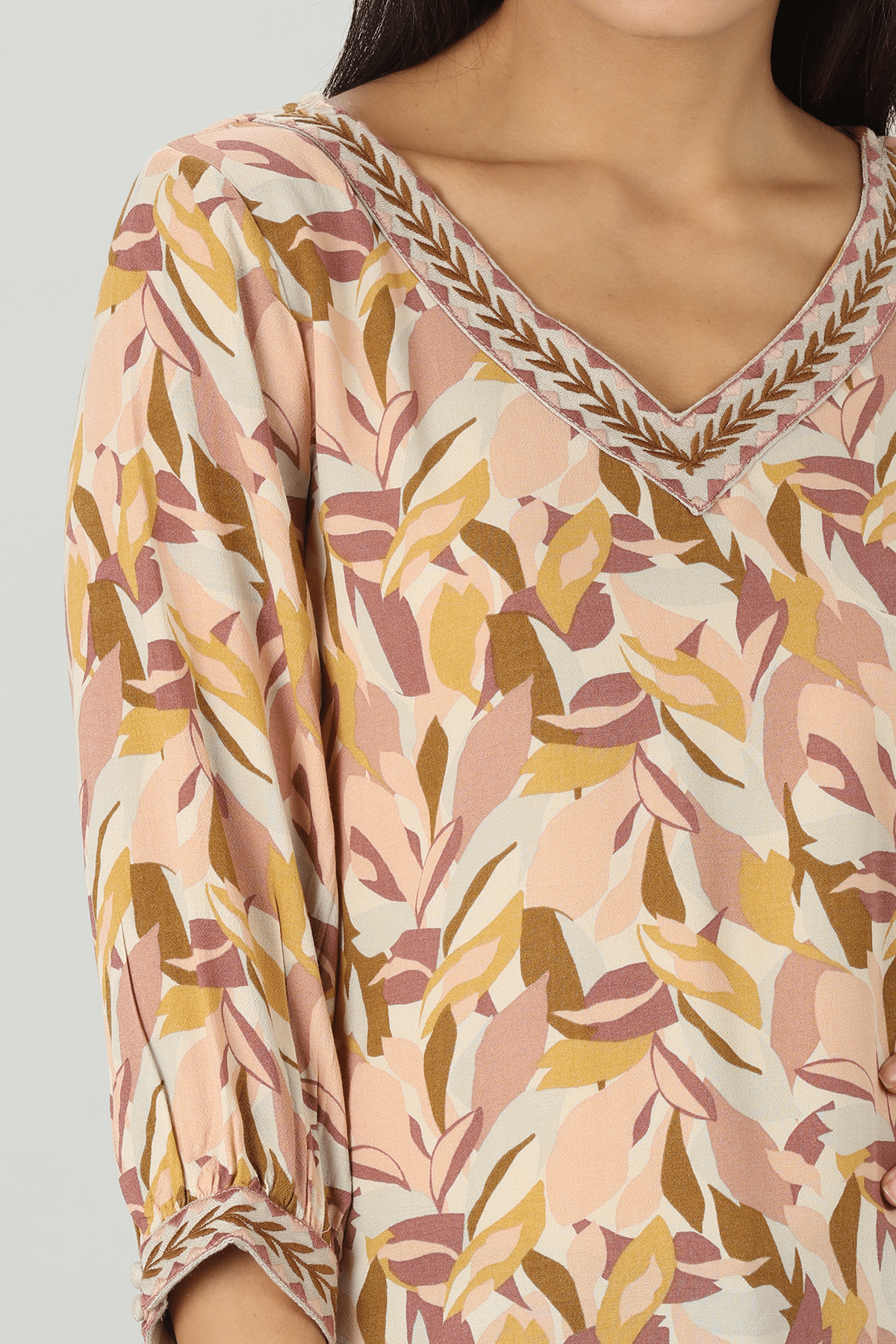 Peach Floral Party Wear Tops For Women