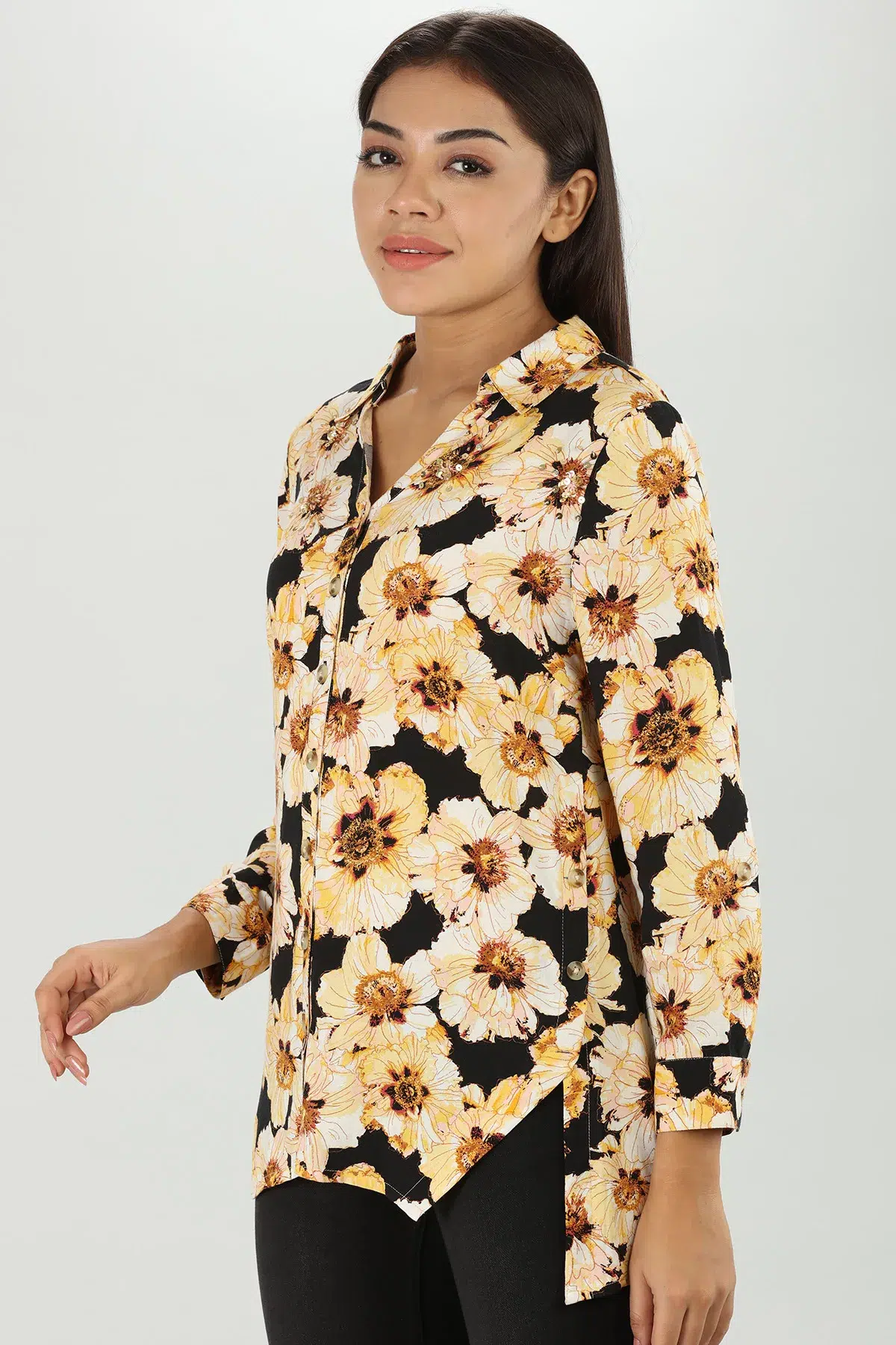 Yellow Printed Shirt For Women