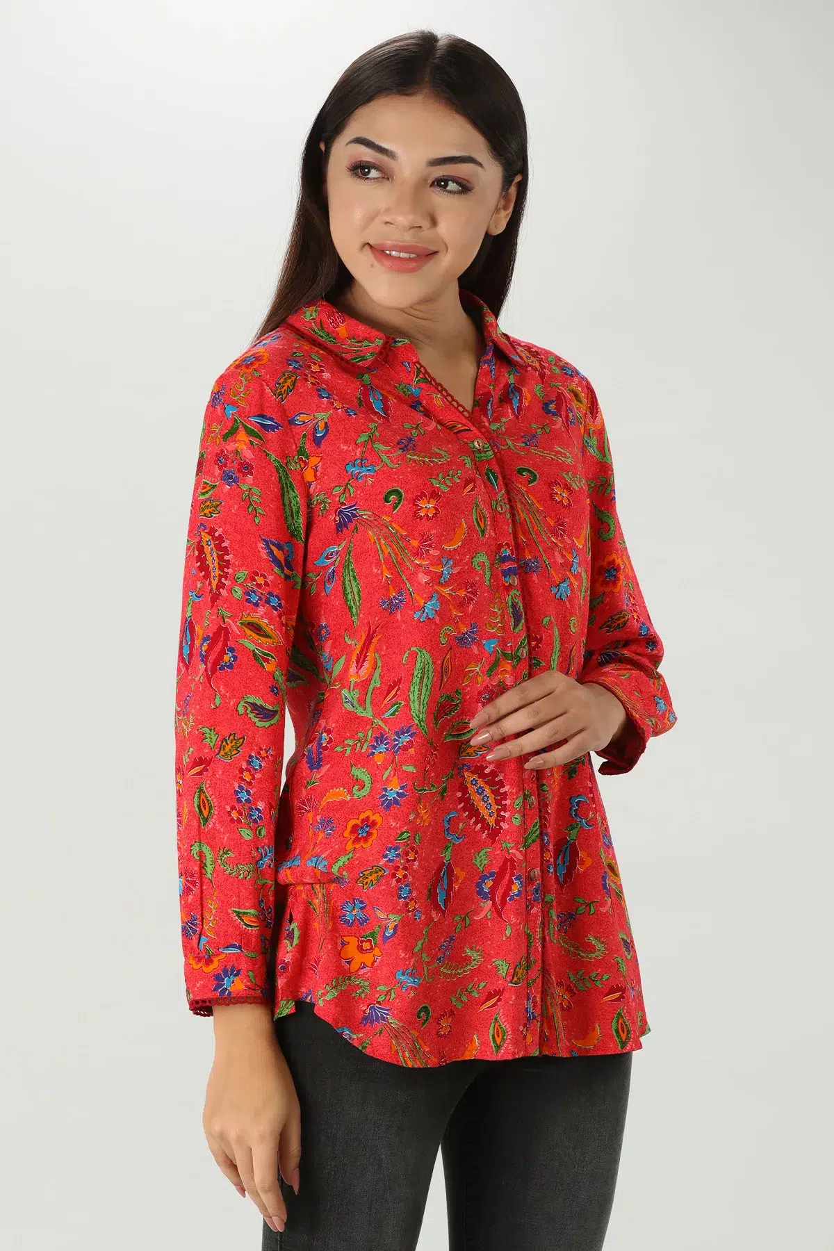 Ruby Red Printed Shirt - Image 3