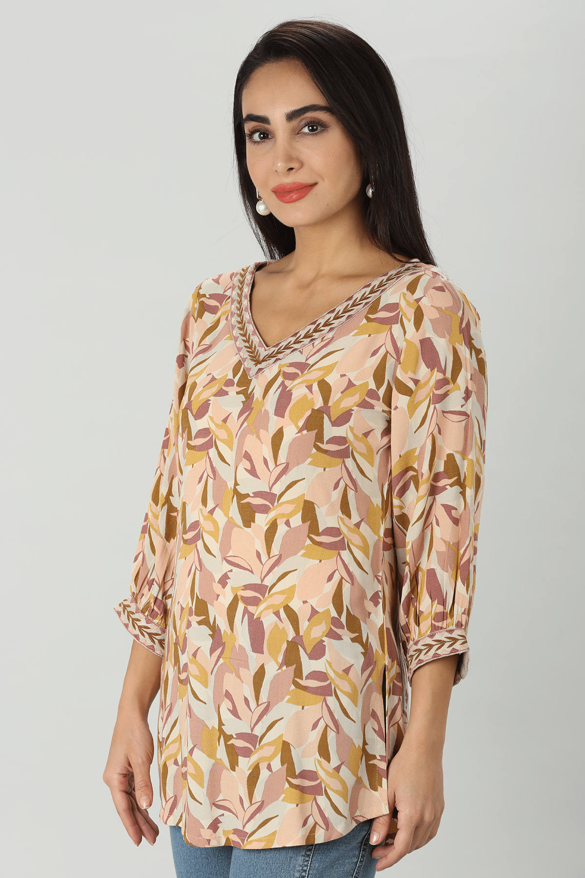 Peach Floral Party Wear Tops For Women