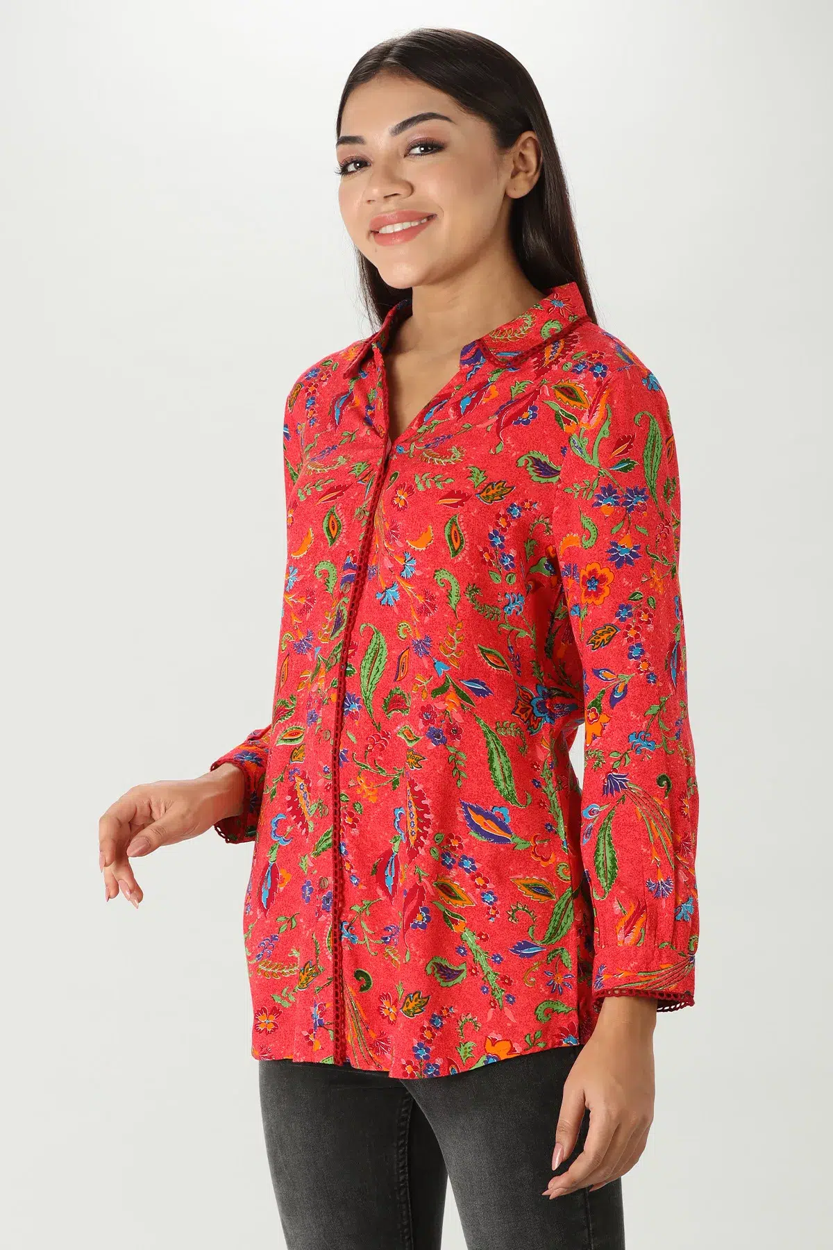 Ruby Red Printed Shirt - Image 4