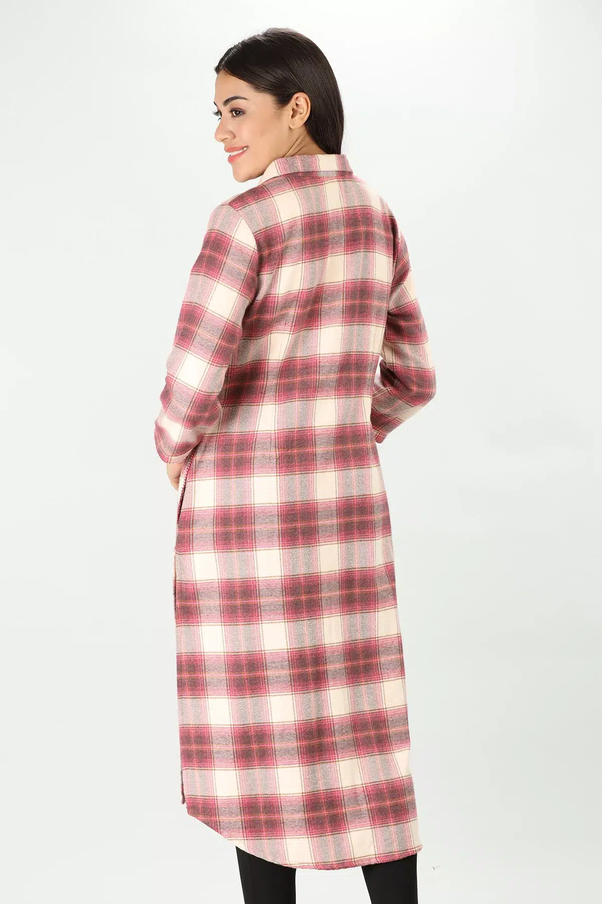 Winter Cream Checks Kurta For Women