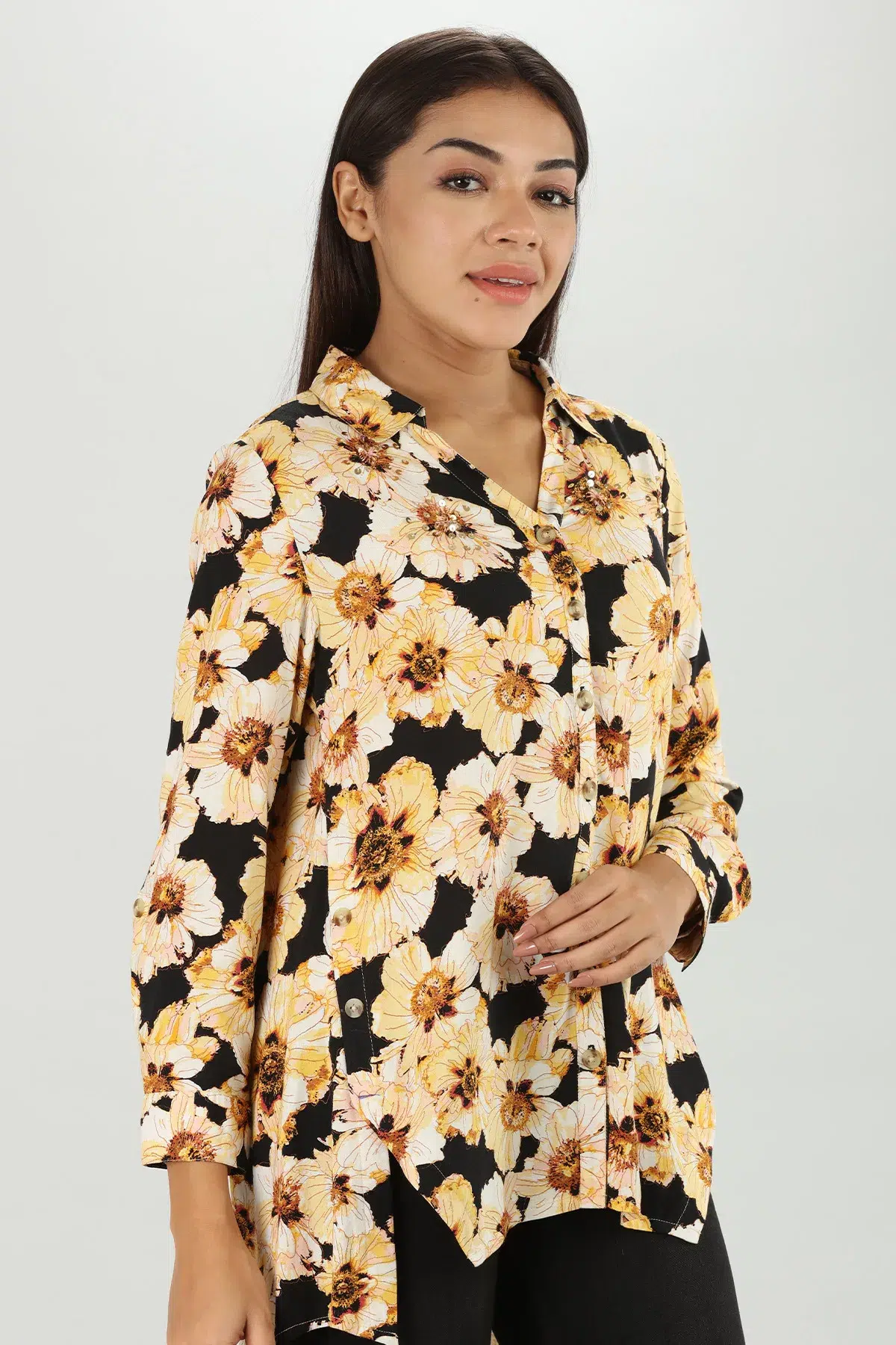 Yellow Printed Shirt For Women
