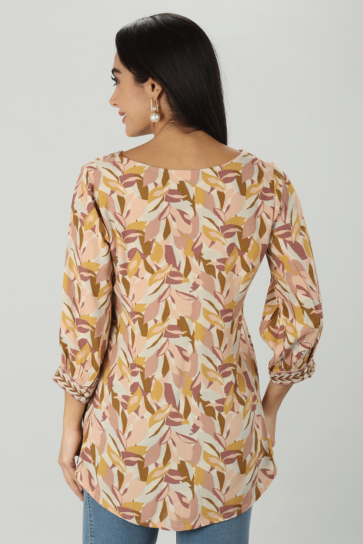 Peach Floral Party Wear Tops For Women