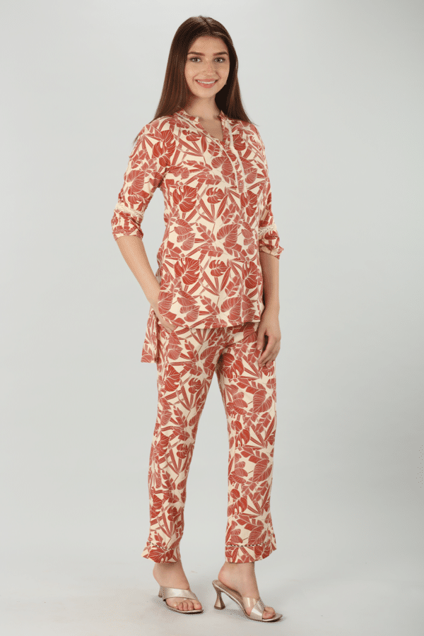 Printed Orange Co Ord Top For Woman
