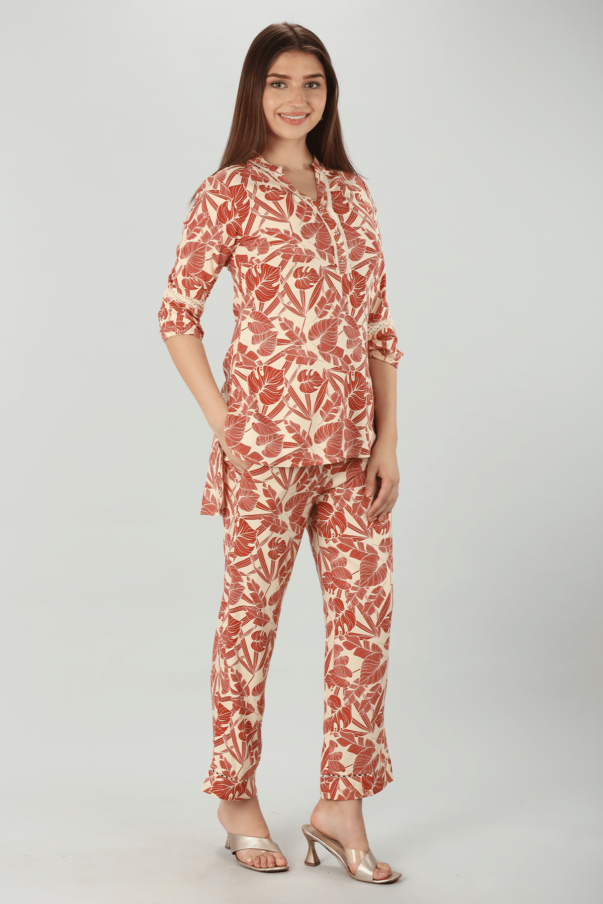Printed Orange Co Ord Top For Woman