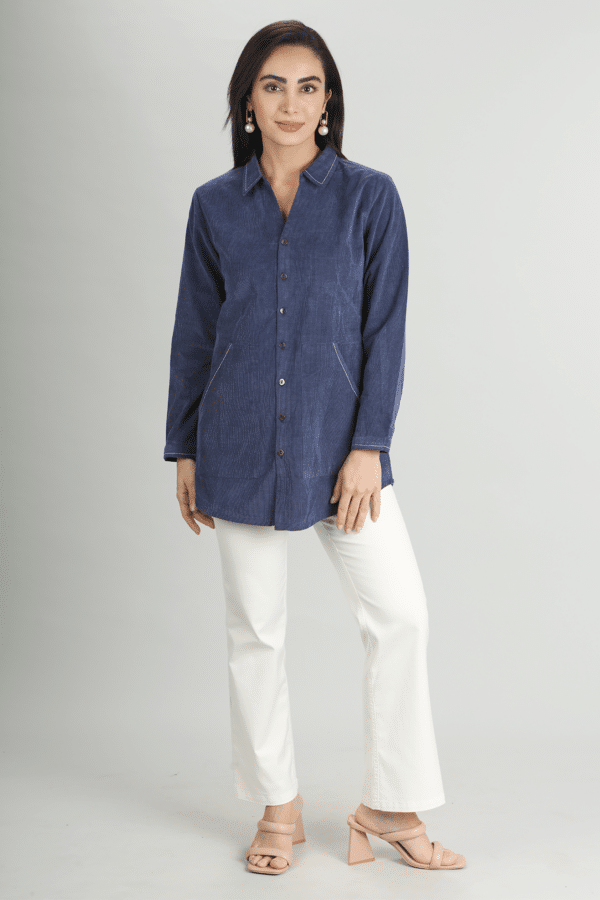 Navy Blue Womens Corduroy Shirt
