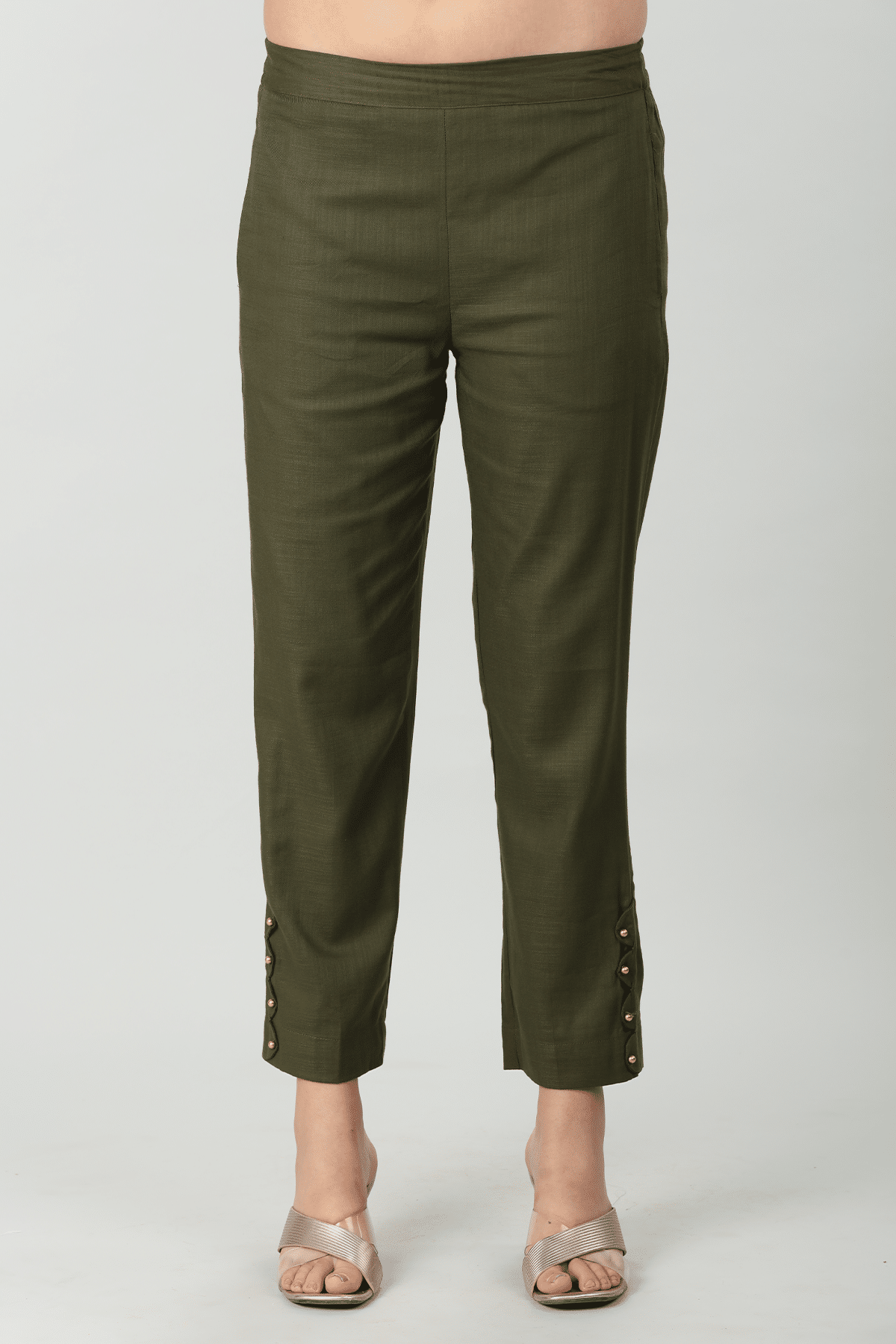 Charcoal Olive Palazzo Pants For Ladies