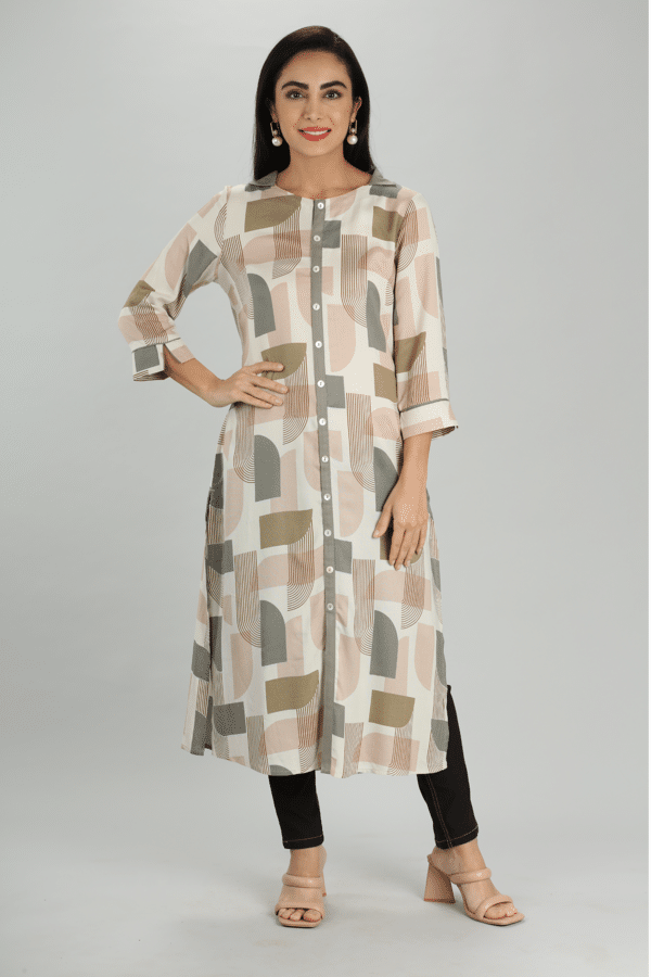 Printed Beige Kurta Women