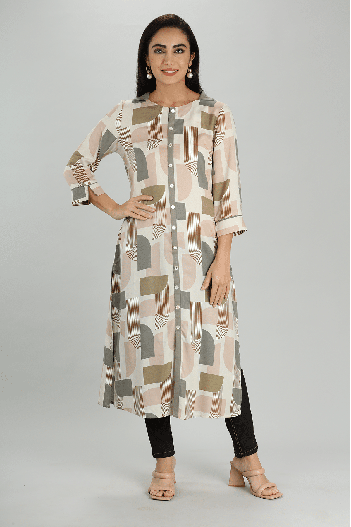 Printed Beige Kurta Women