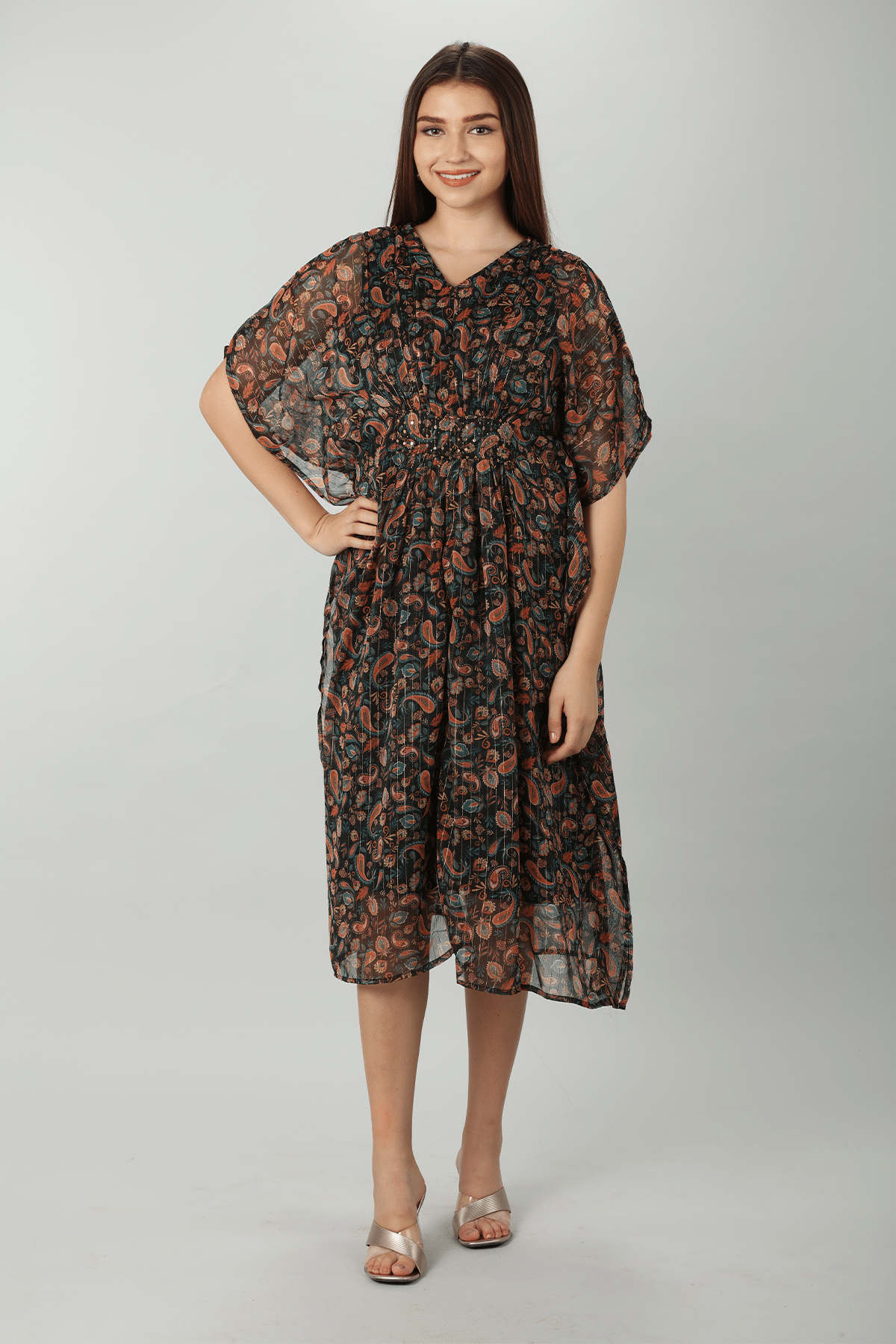 Printed Brown Kaftan Dress