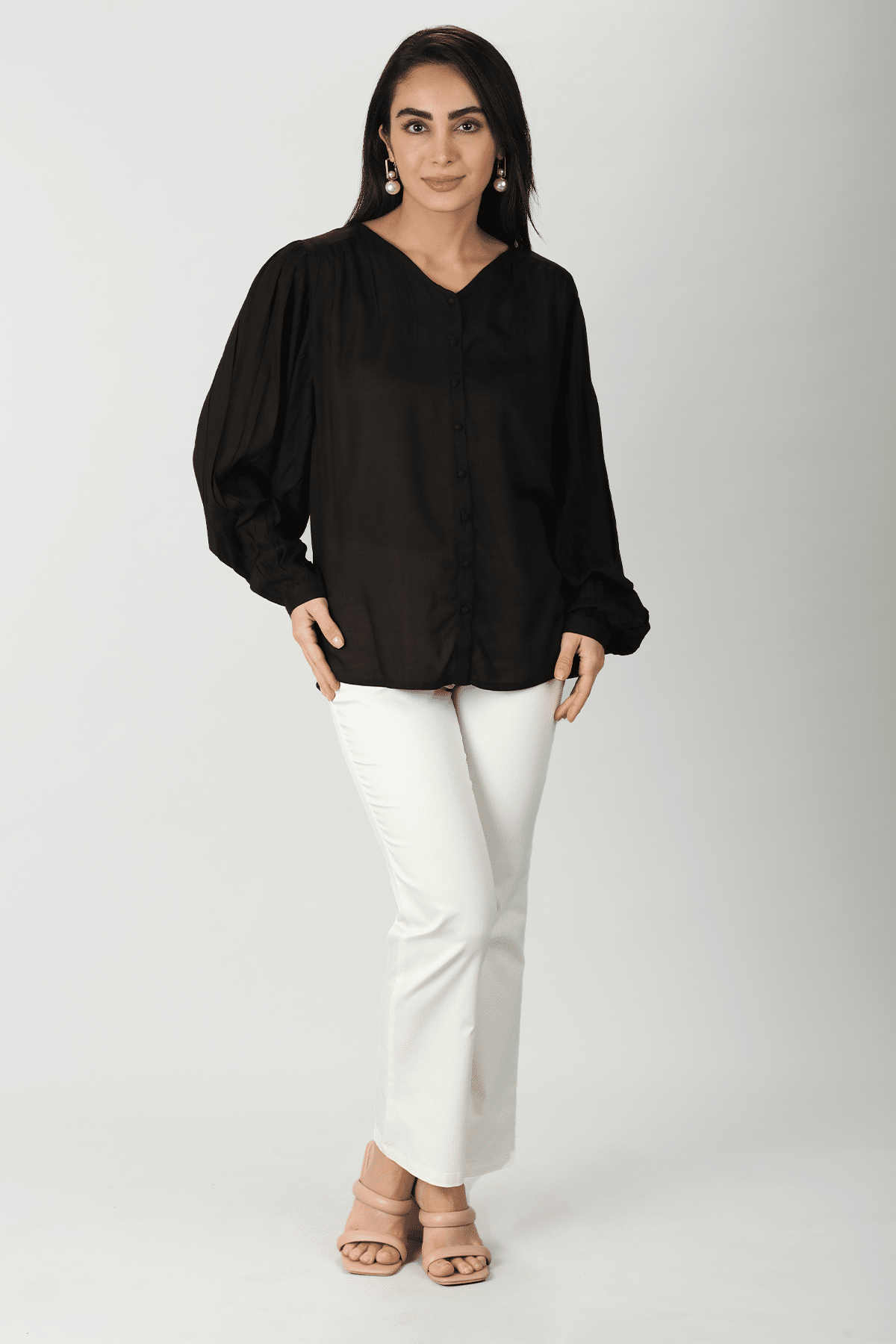 Black Flared Modal Top - Image 2