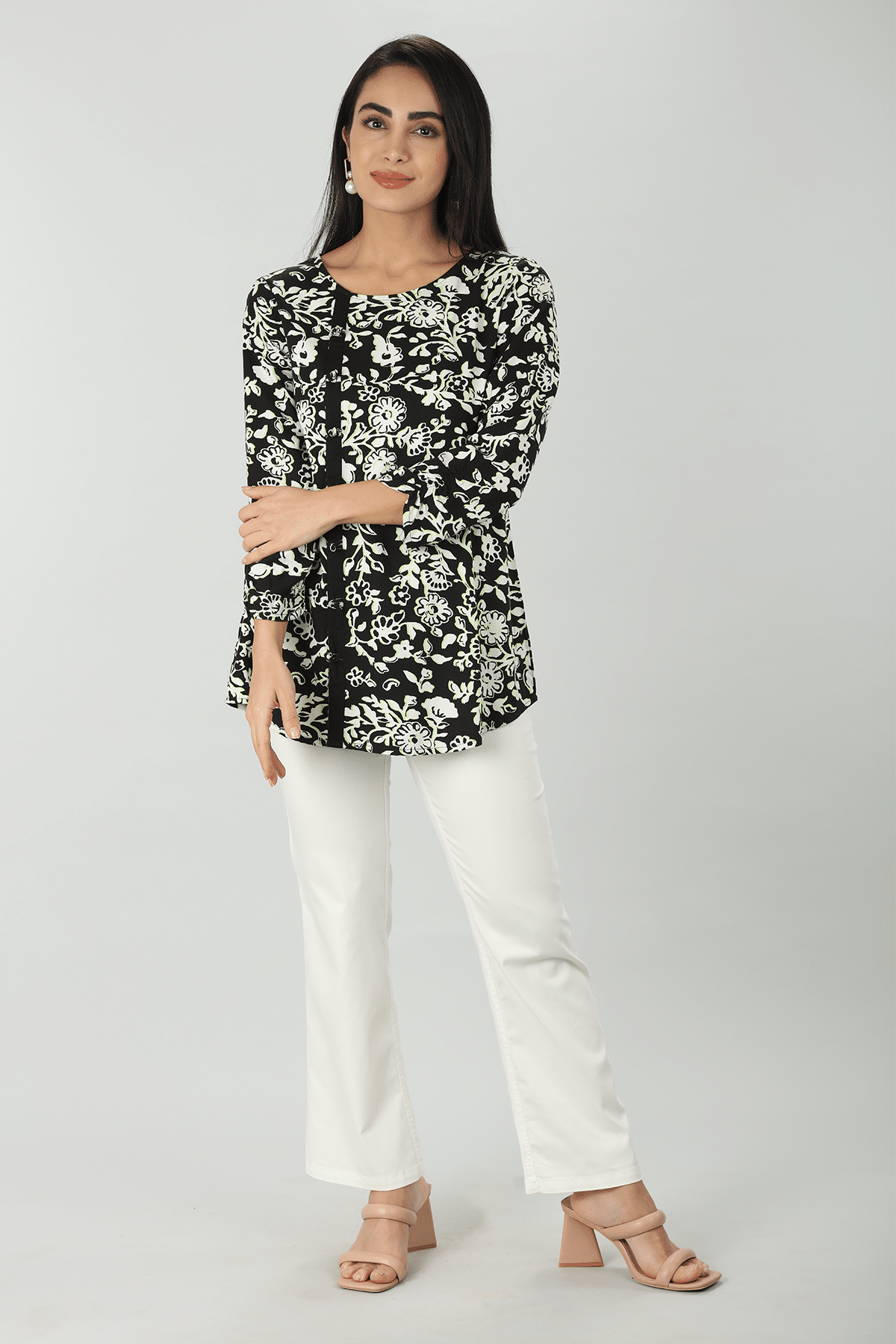White Printed Floral Top Women