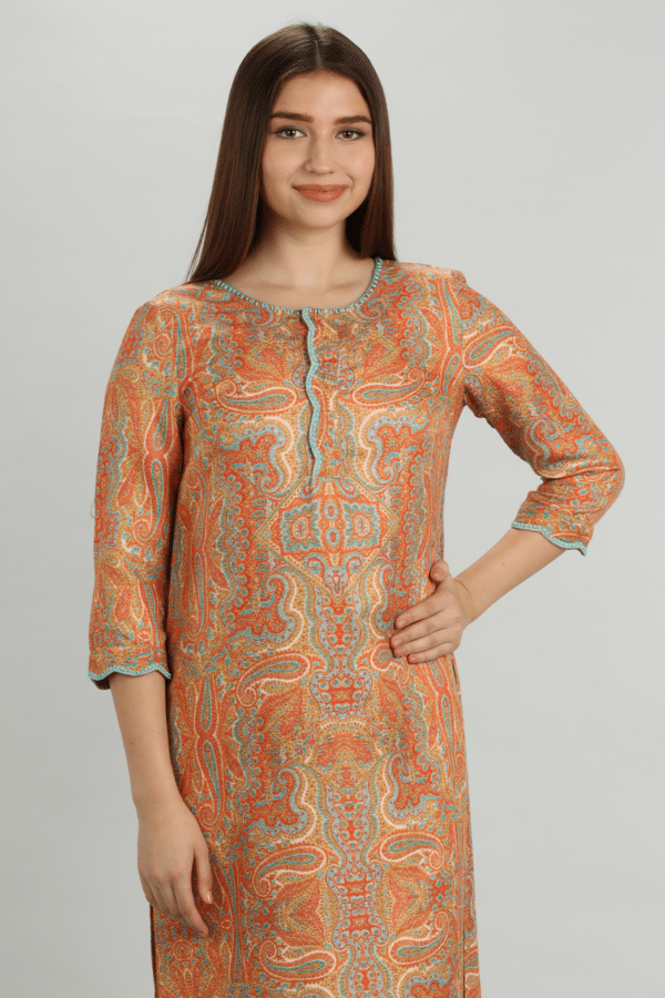 Embroidered Orange Pashmina Kurti For Women