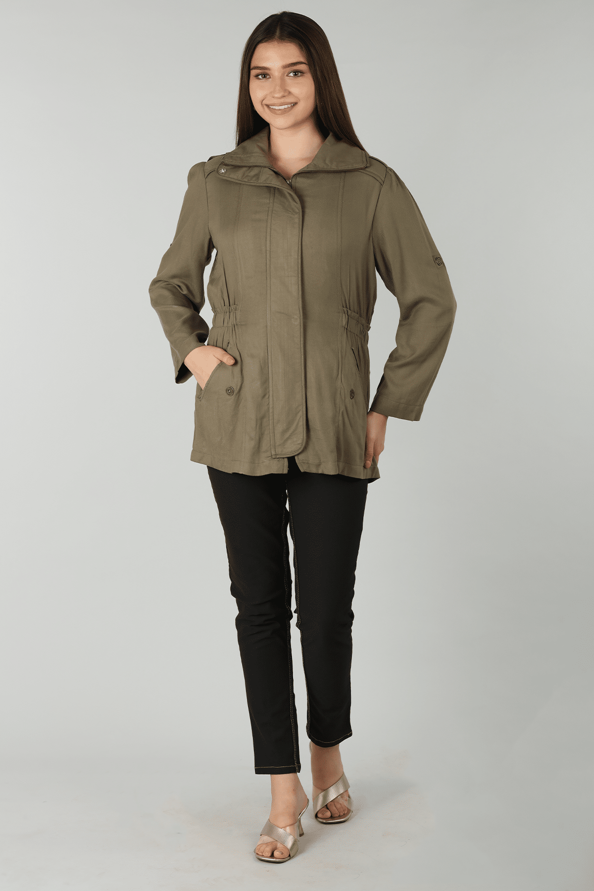 Olive Green Winter Jacket For Women