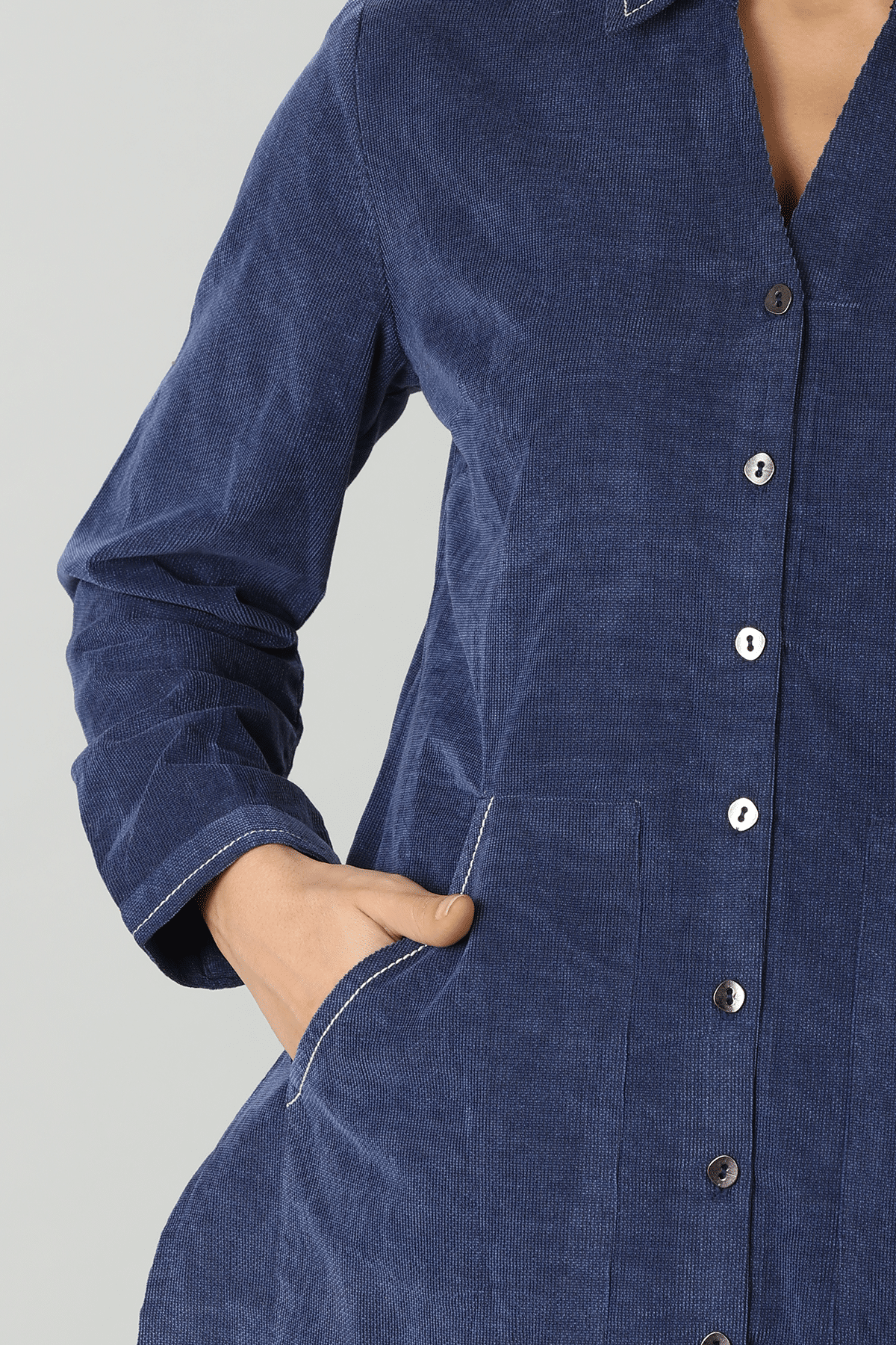 Navy Blue Womens Corduroy Shirt