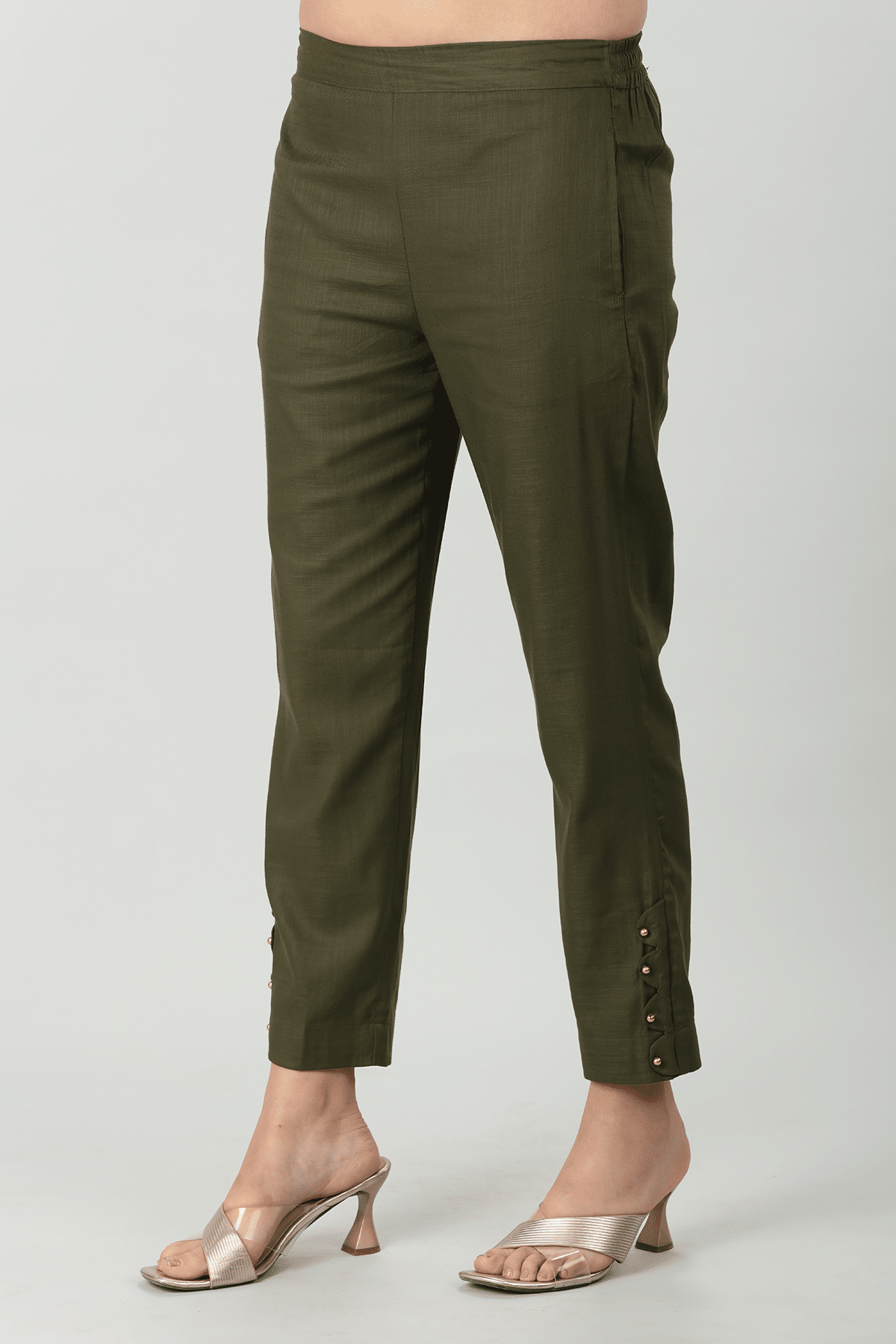Charcoal Olive Palazzo Pants For Ladies