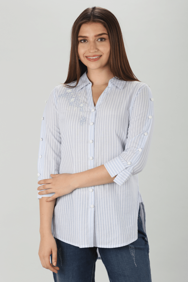 Embroidered Light Blue Shirt For Ladies