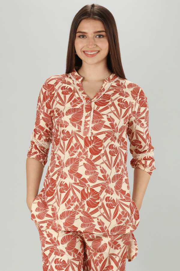 Printed Orange Co Ord Top For Woman