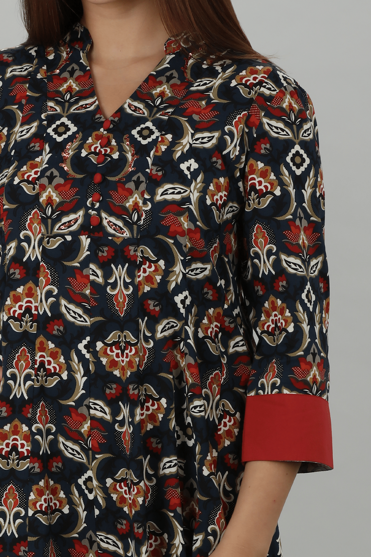 Dark Blue Mandarian Neck Kurti - Image 5