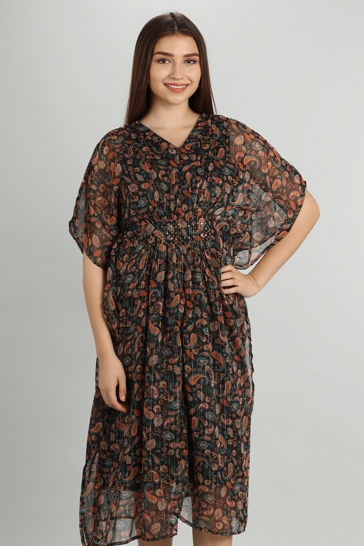 Printed Brown Kaftan Dress