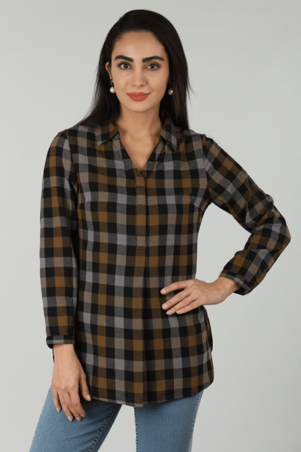 Brown Checks Shirt Women
