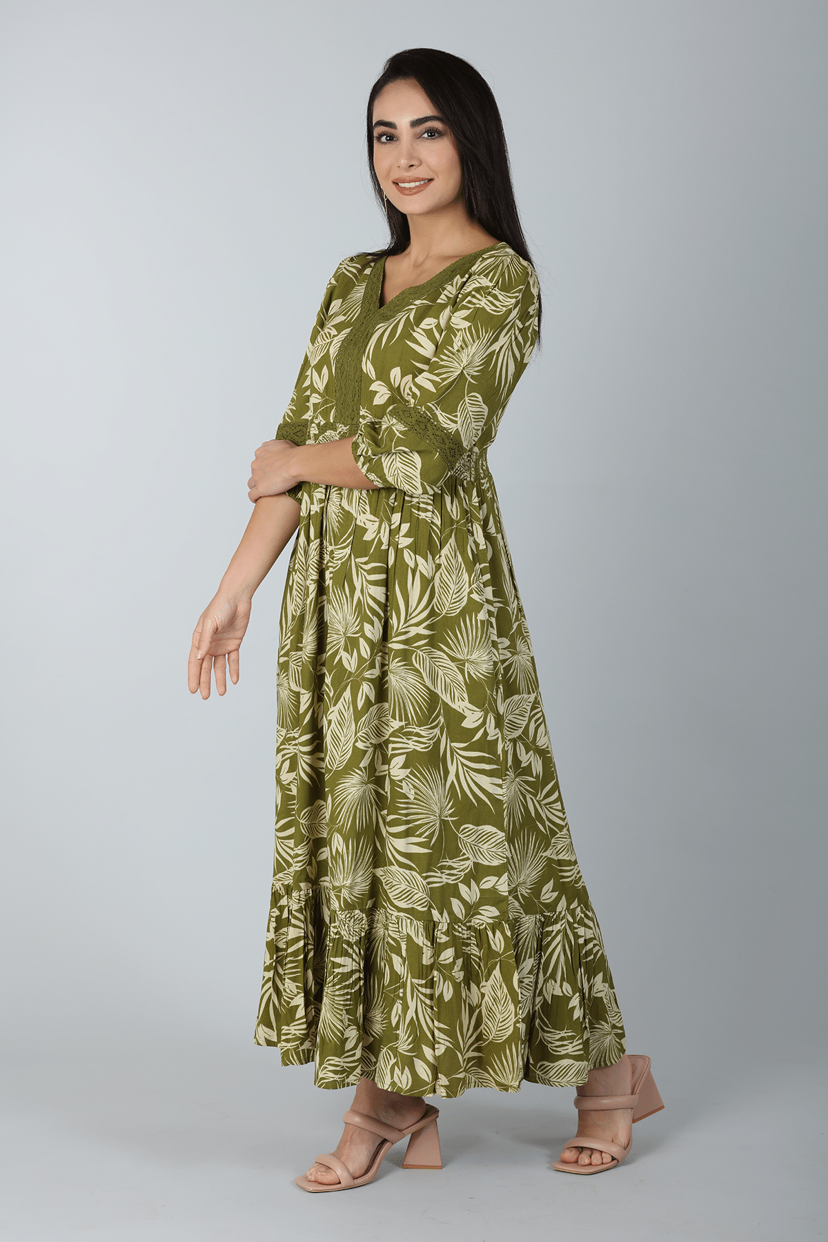 Olive Green Dress Maxi For Women