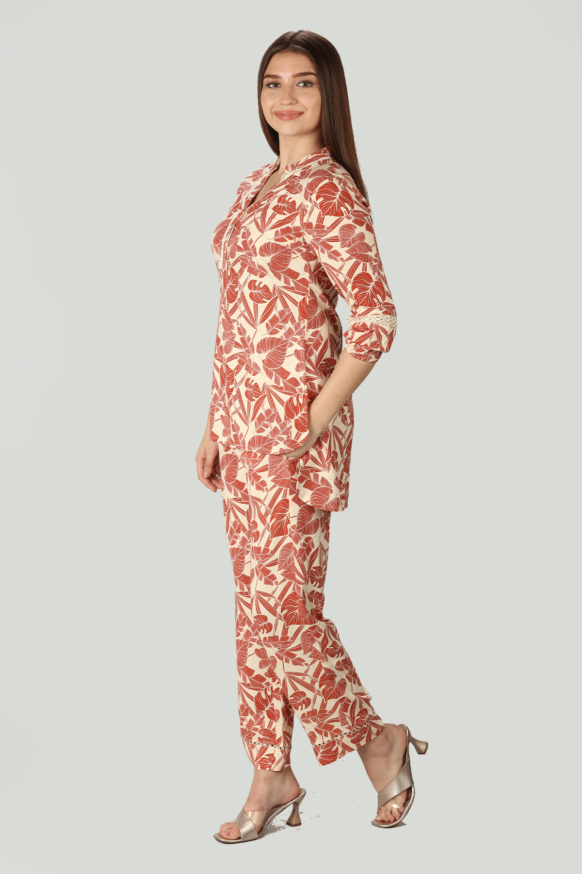 Printed Orange Co Ord Top For Woman