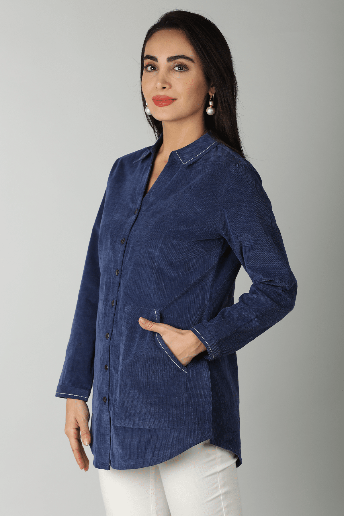 Navy Blue Womens Corduroy Shirt