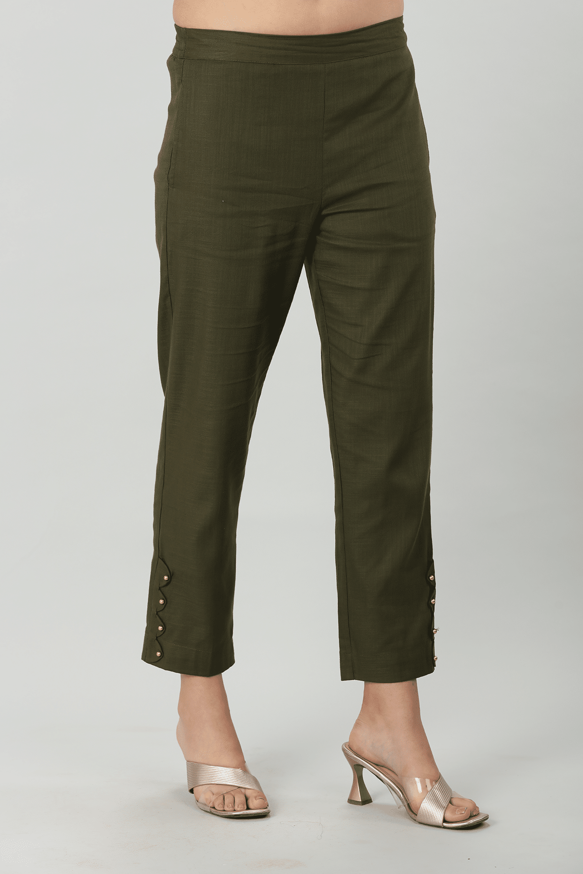 Charcoal Olive Palazzo Pants For Ladies