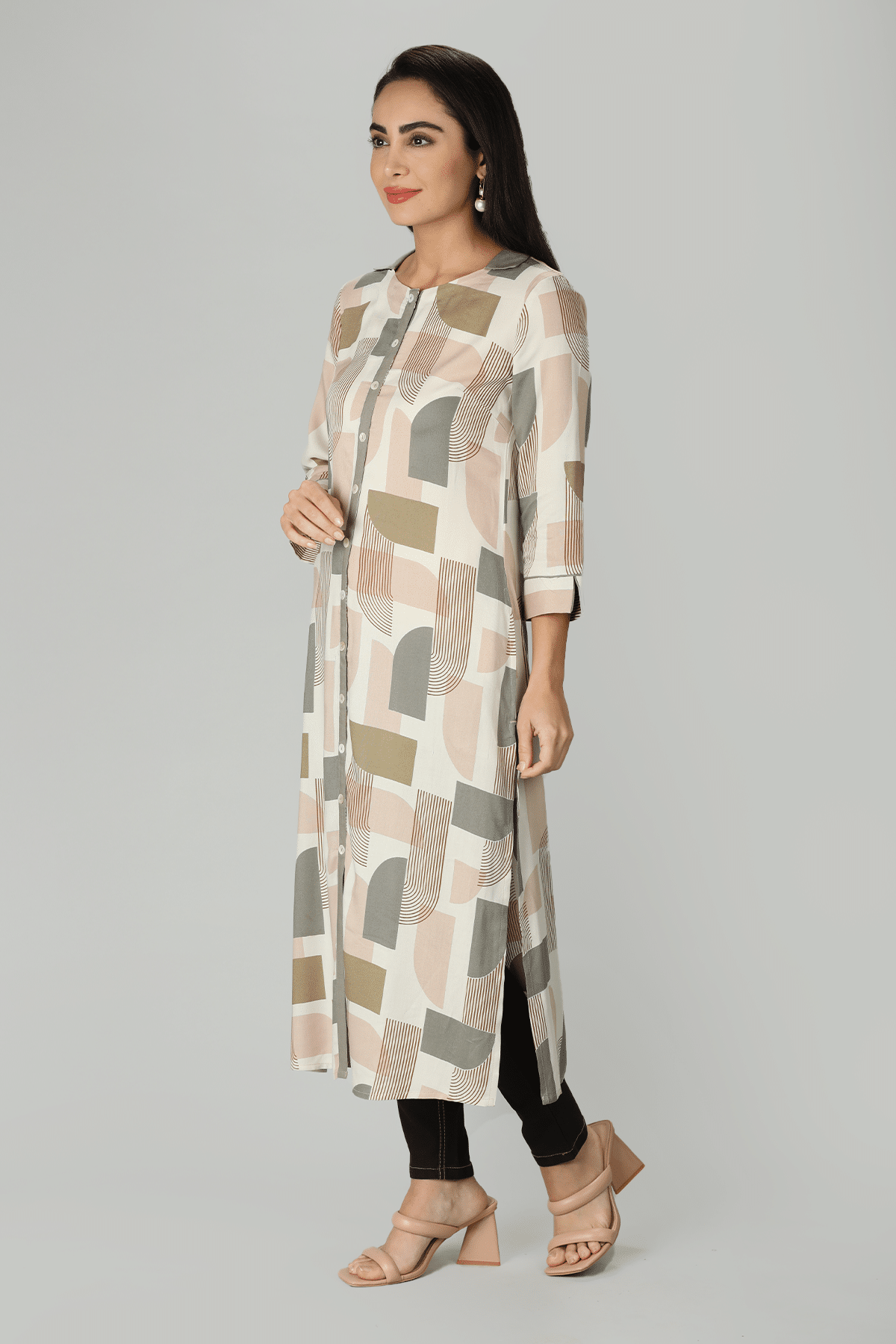 Printed Beige Kurta Women