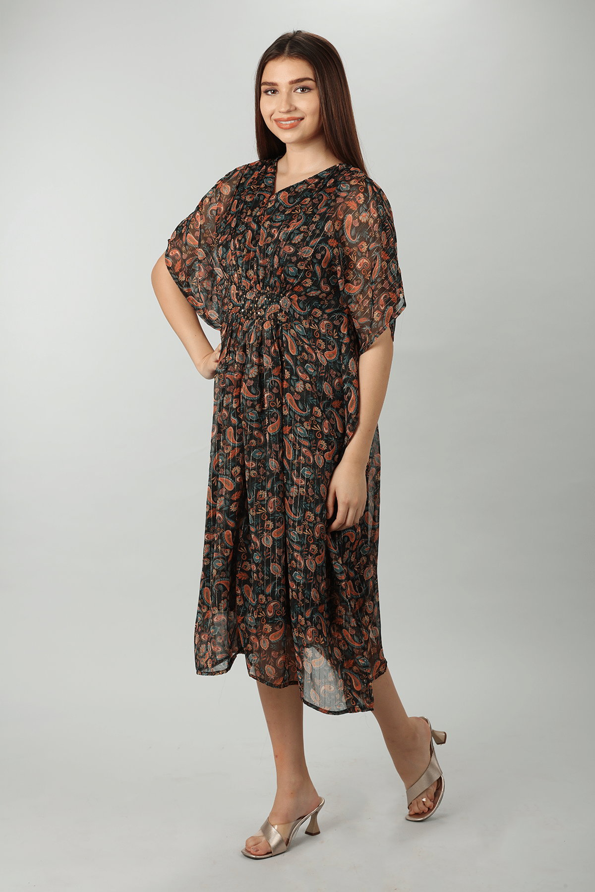 Printed Brown Kaftan Dress