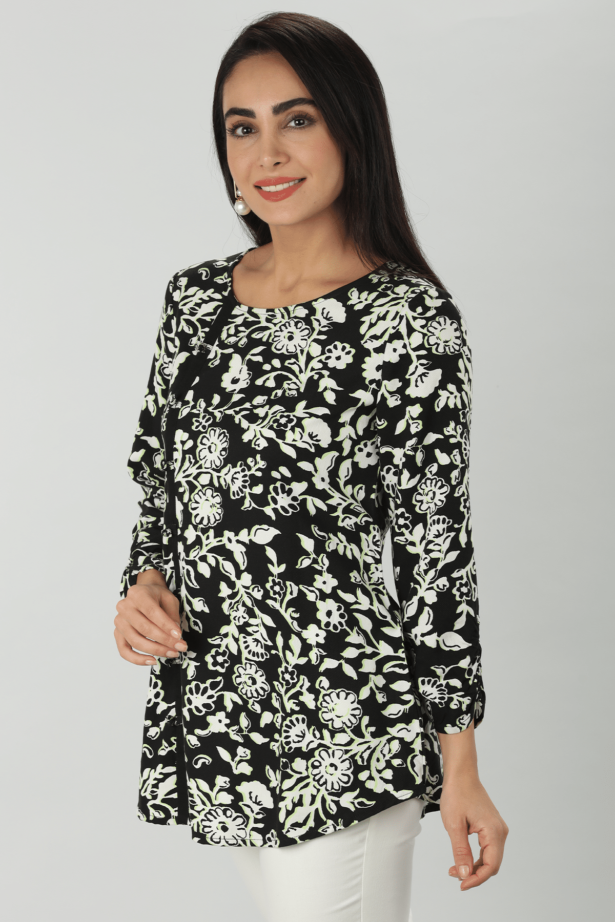 White Printed Floral Top Women