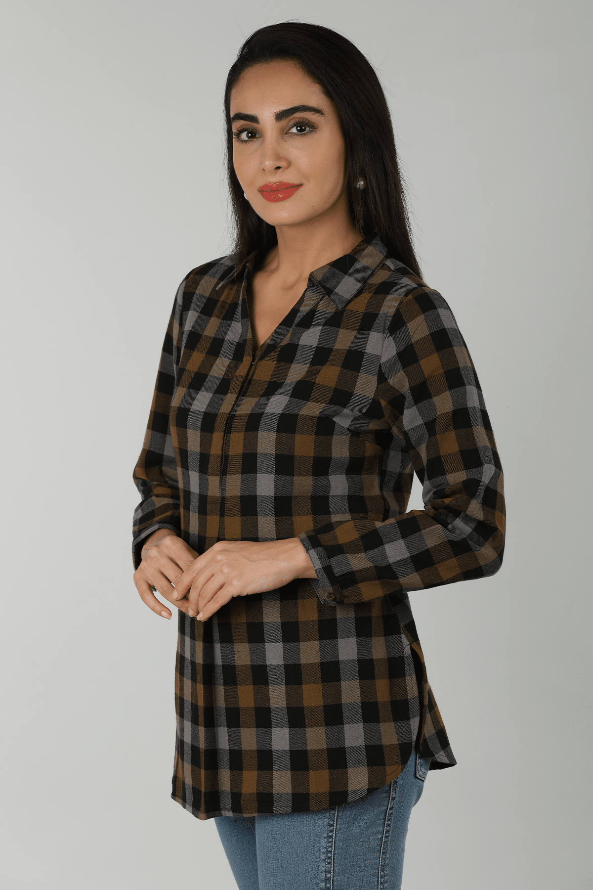 Brown Checks Shirt Women