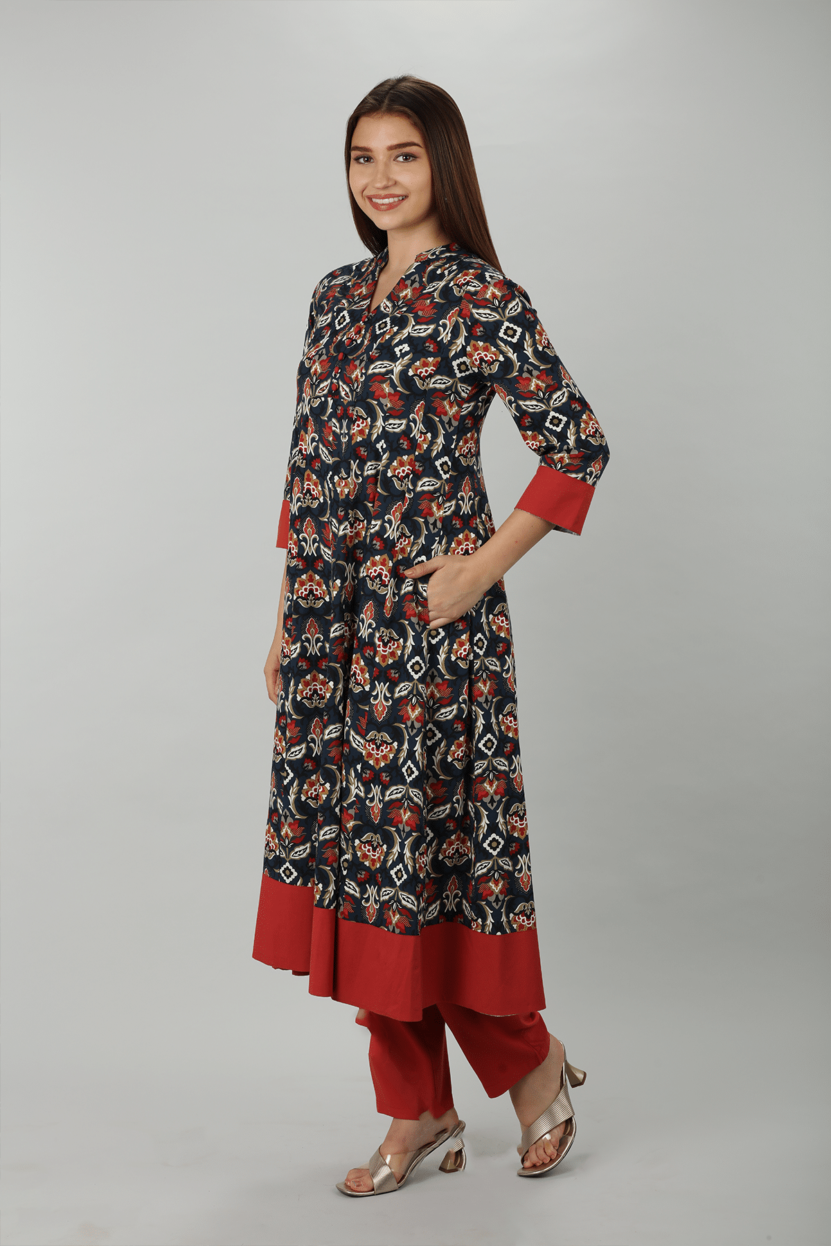 Dark Blue Mandarian Neck Kurti - Image 3