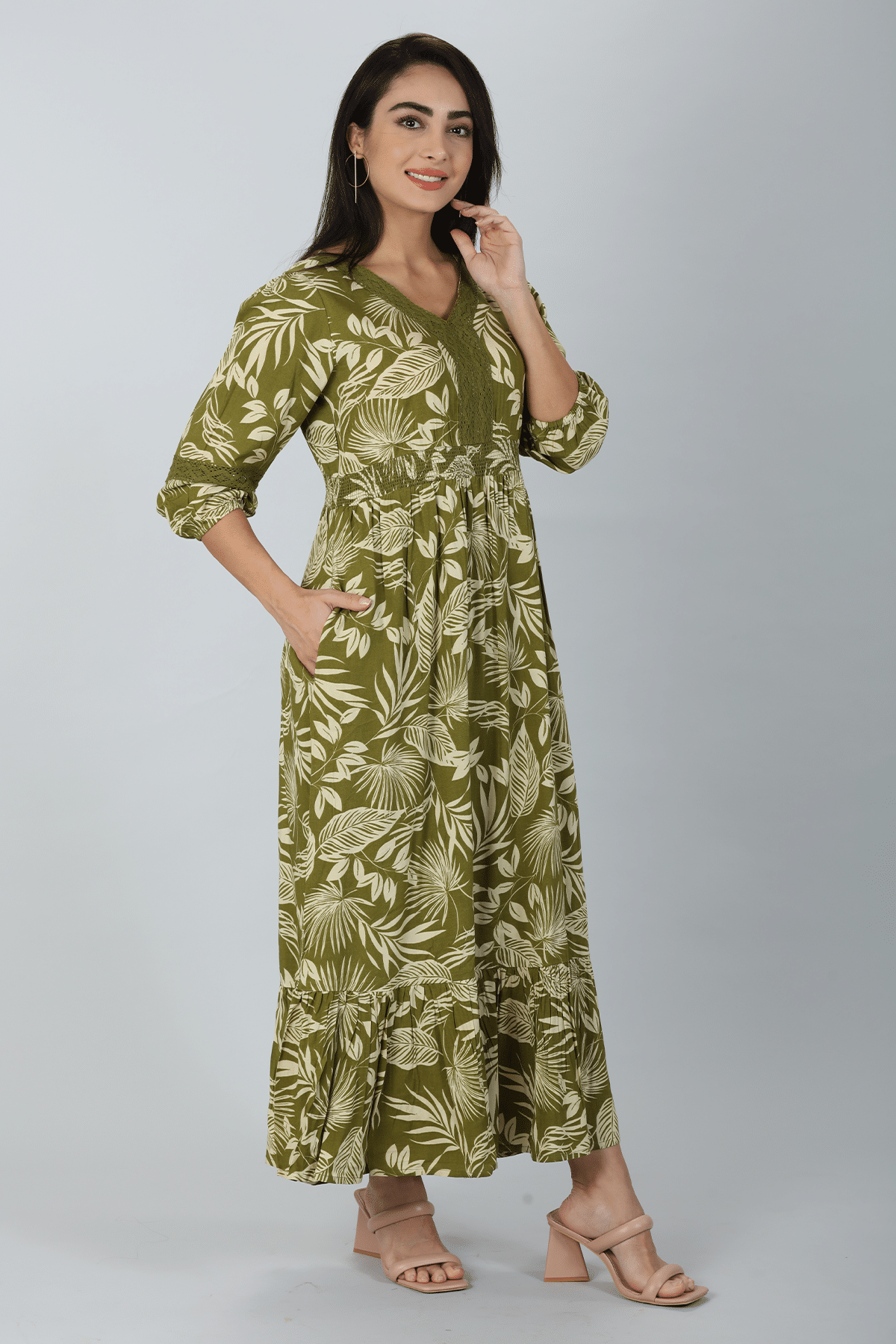 Olive Green Dress Maxi For Women