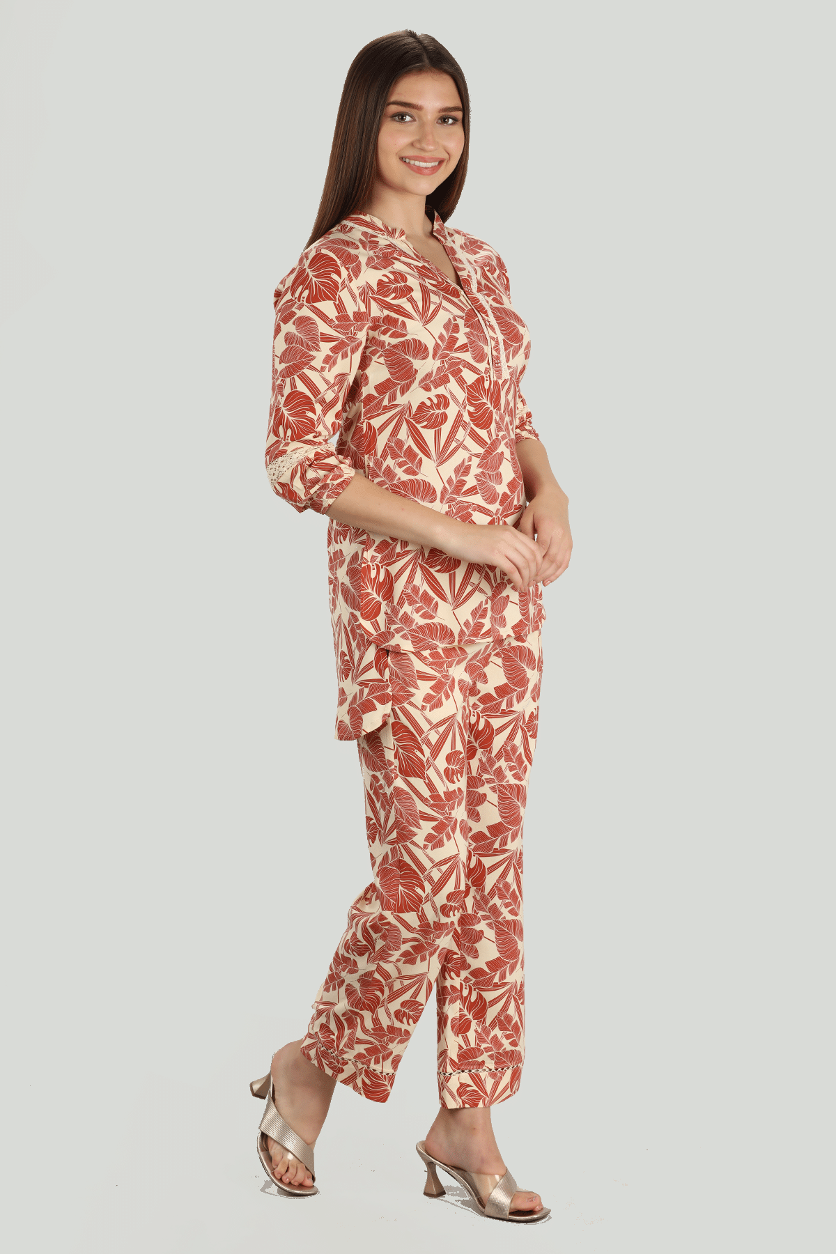 Printed Orange Co Ord Top For Woman