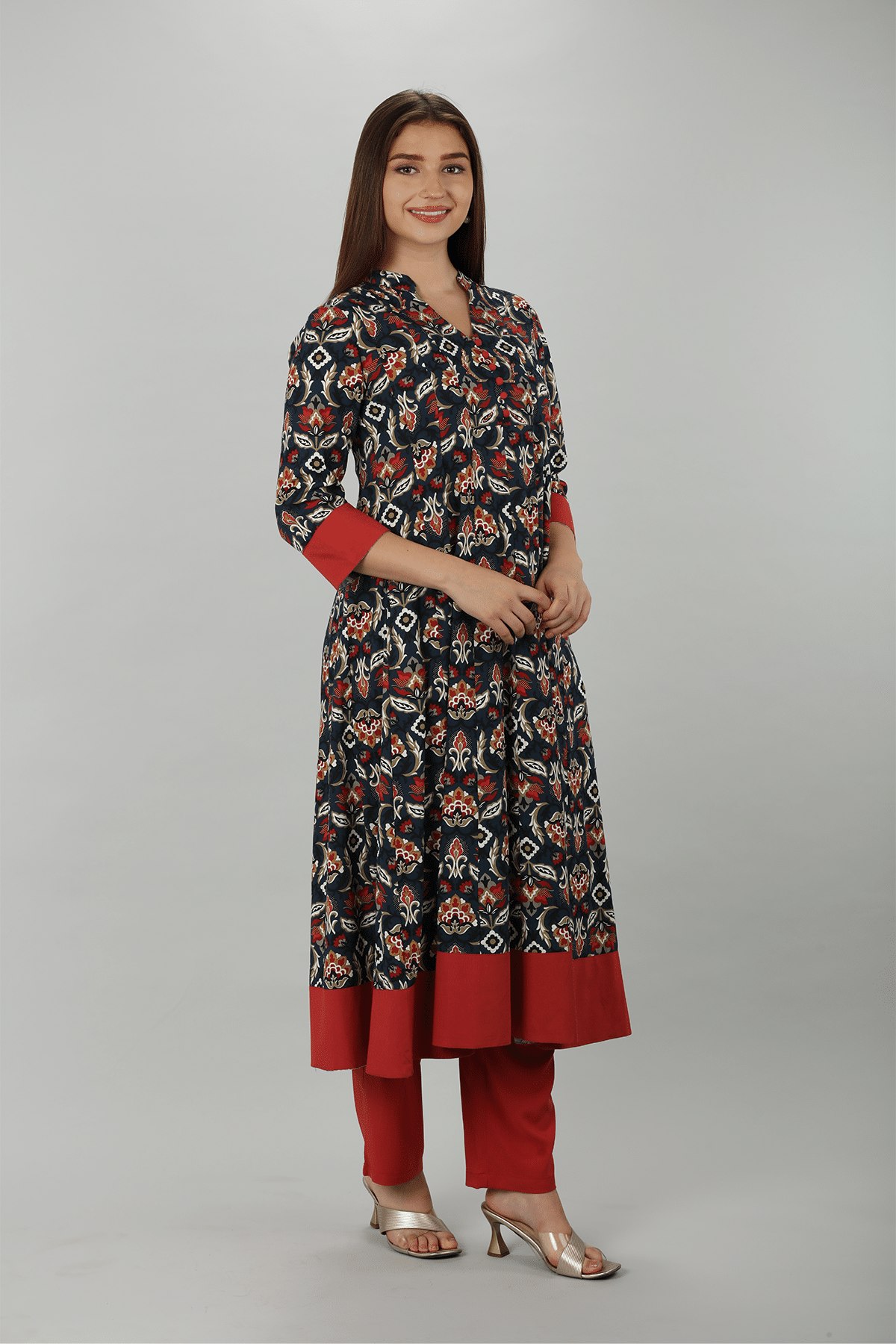 Dark Blue Mandarian Neck Kurti - Image 2