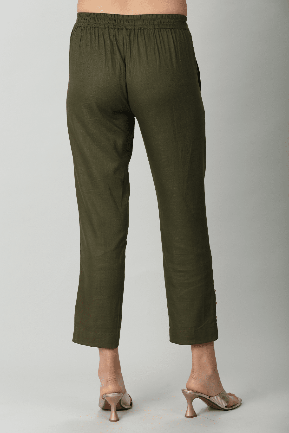 Charcoal Olive Palazzo Pants For Ladies