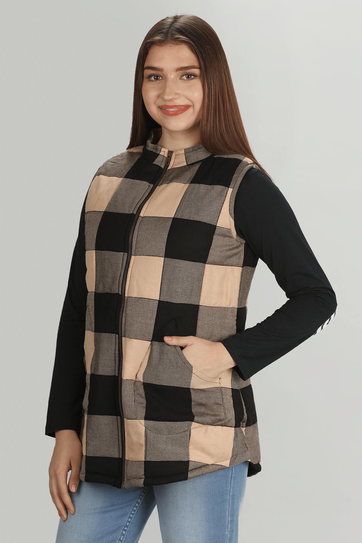 Brown Sleeveless Jacket Women