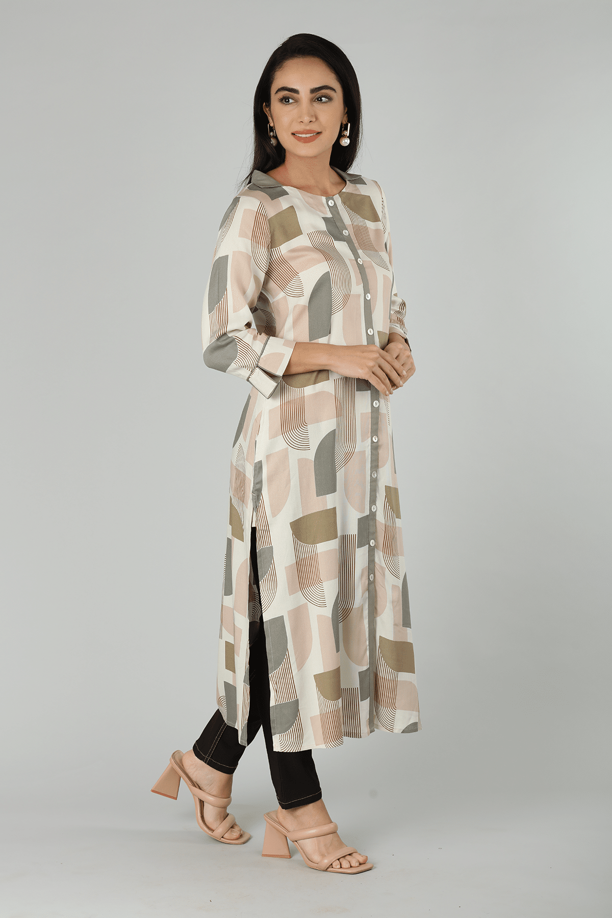 Printed Beige Kurta Women