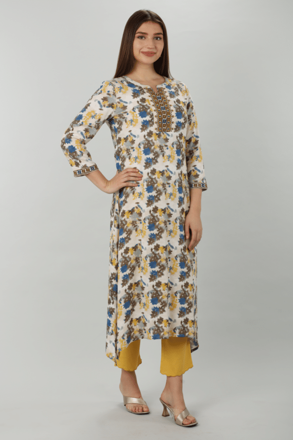 Embroidered Beige Kurta Women