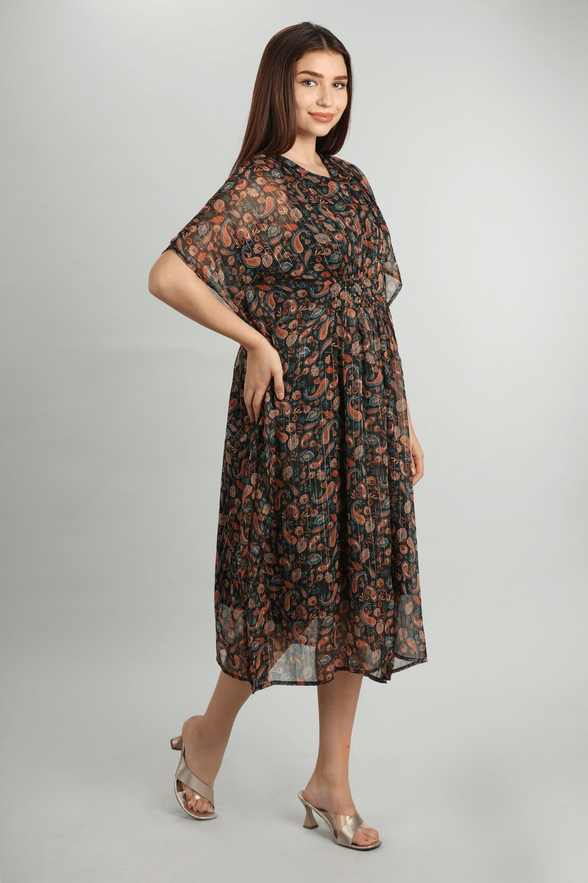 Printed Brown Kaftan Dress