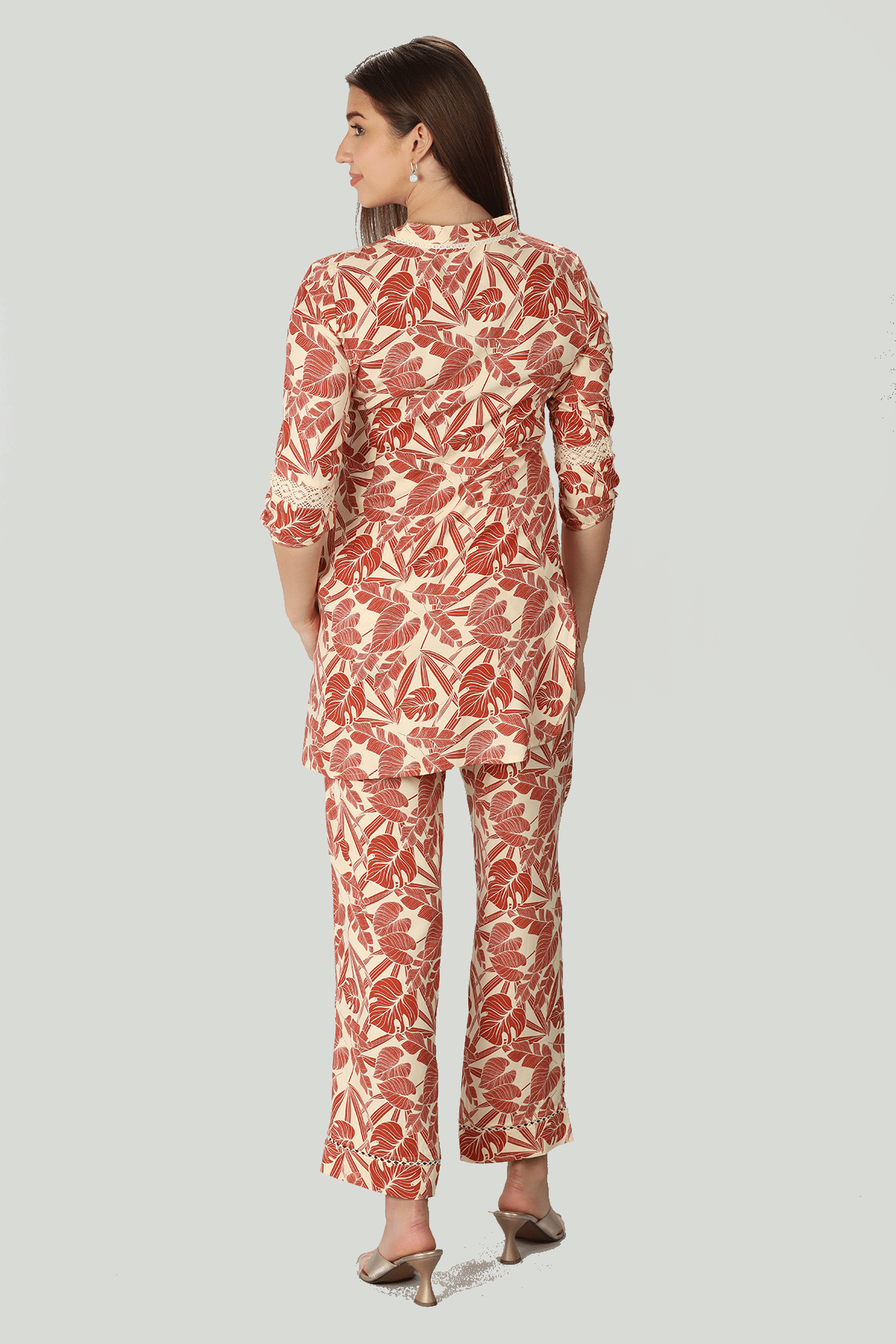 Printed Orange Co Ord Top For Woman