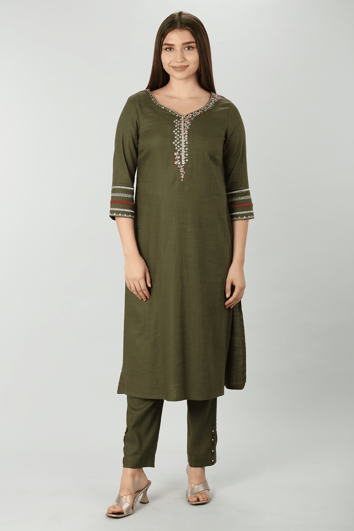 Charcoal Olive Palazzo Pants For Ladies