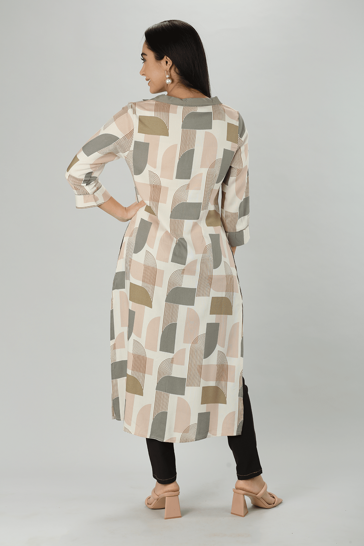Printed Beige Kurta Women