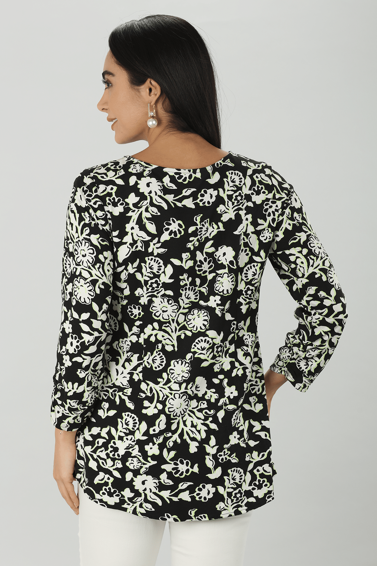 White Printed Floral Top Women