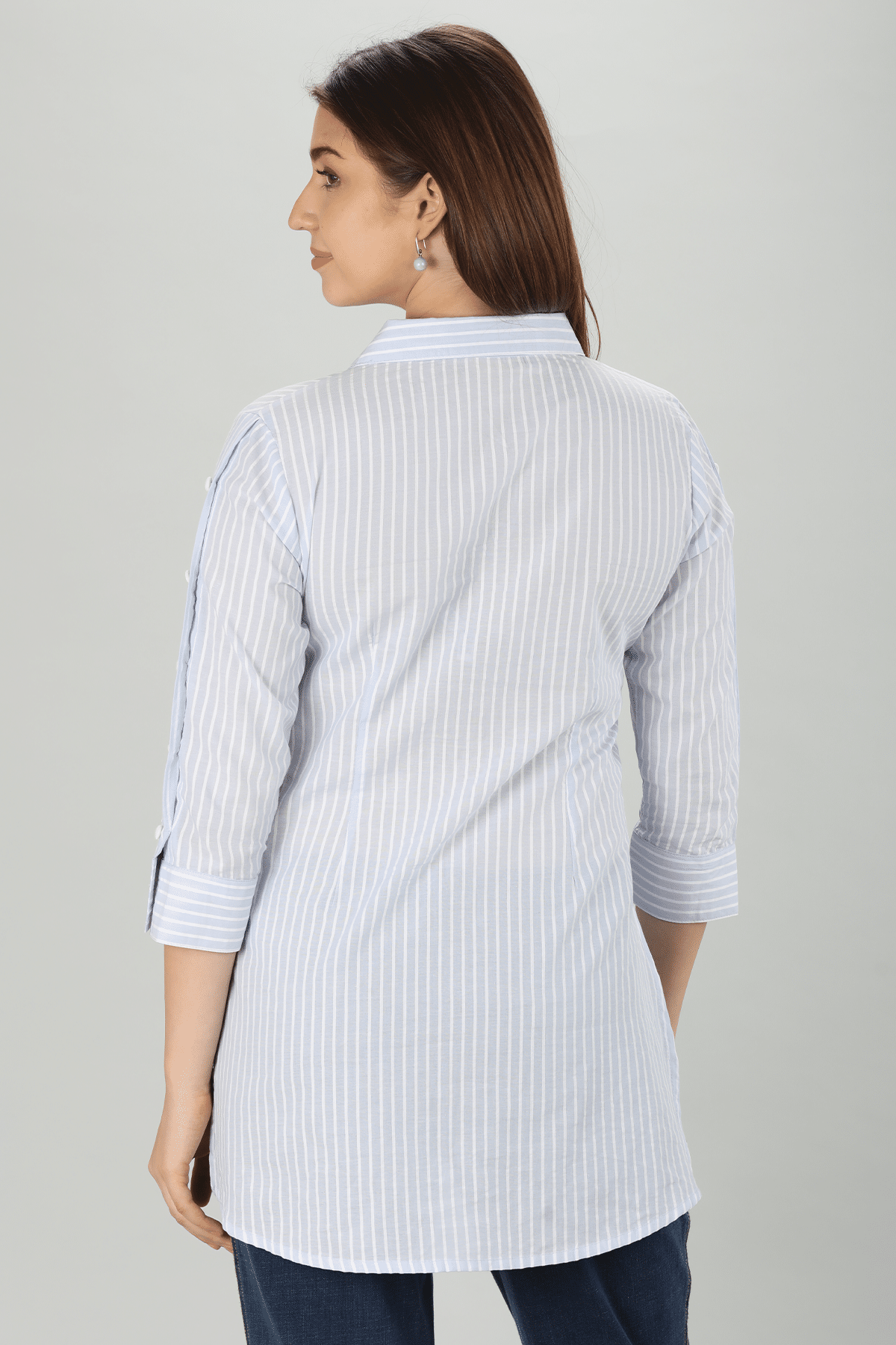 Embroidered Light Blue Shirt For Ladies