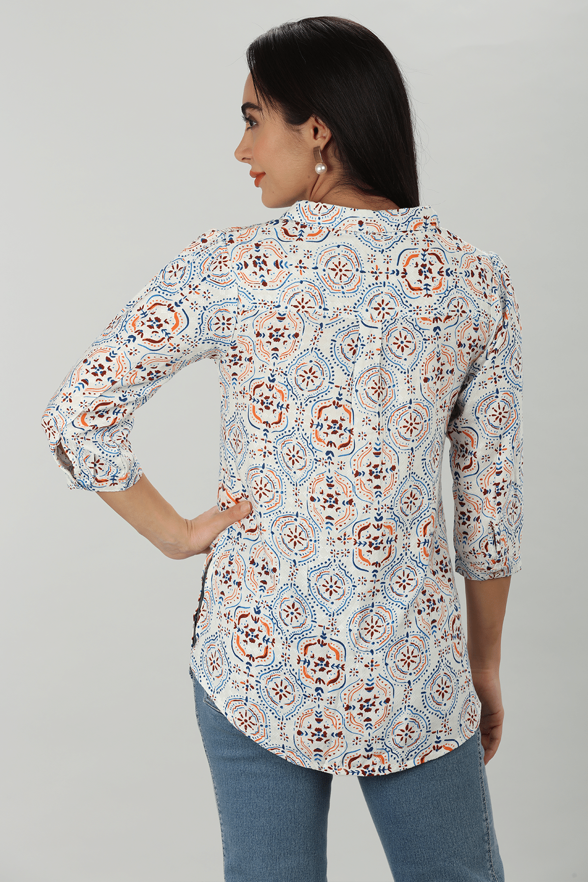 Pintuck Blue Shirt For Ladies